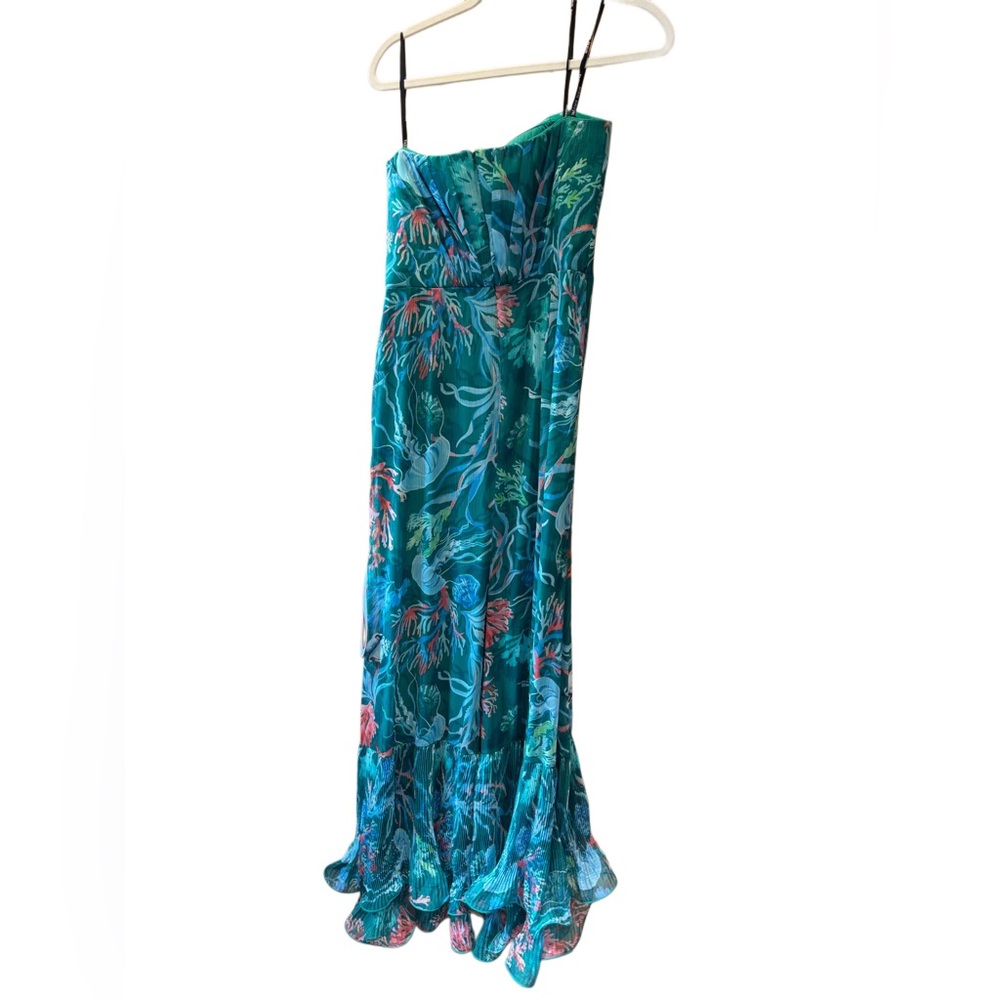 NWT Tadashi Shoji Strapless Pleated Ruffle A-line Gown - Picture 7 of 12